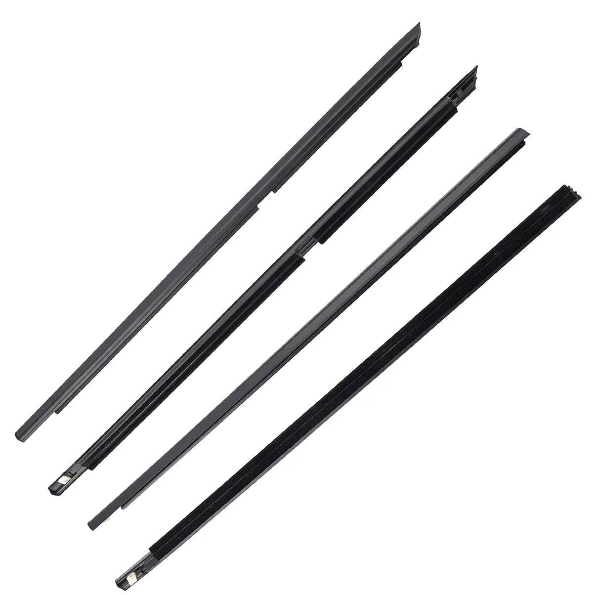 Complete 4-piece outer window beltline molding set for DA64/DR64/DG64/DS64 K-Vans. Replaces OEM 83811-68H00, 80318-4A00H, MQ506942, 1A06-58-811 and all cross-reference numbers.