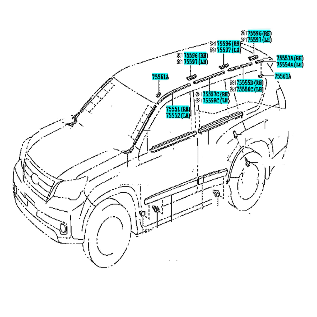 18X Roof Mouldings W Clips Plastic Seals Covers  Fit For GX460 GX400 10-19
